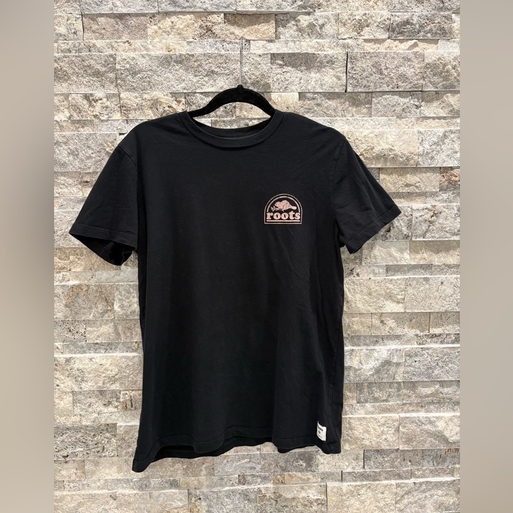 Roots Everyday Classic Black Tee with Logo Size Large